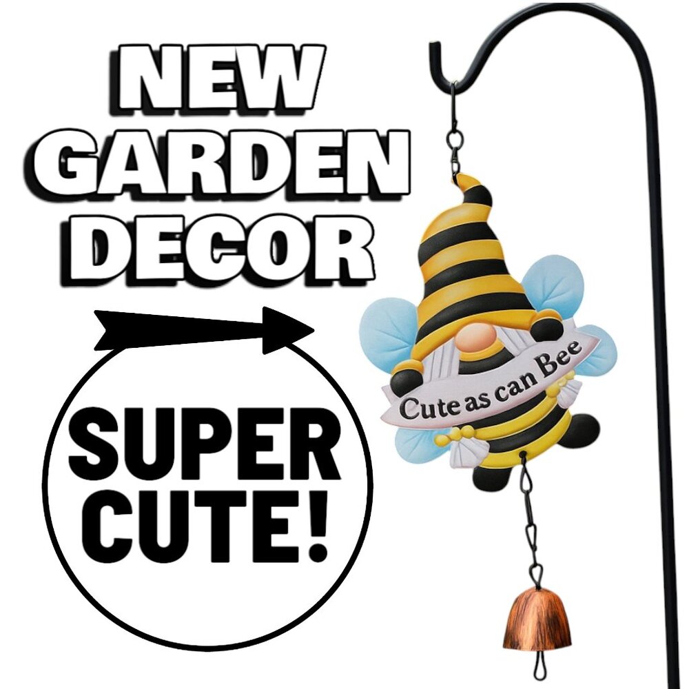 New Garden Decor Wind Chime Decoration Honeybee Bee Gnome Cute as can Bee Honey